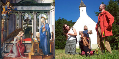 The Annunciation, Fra Fillipo Lippi, Alte Pinakotek, Munich | My friends and I, as the Lily, recreate the Annunciation on a hillside in Bavaria